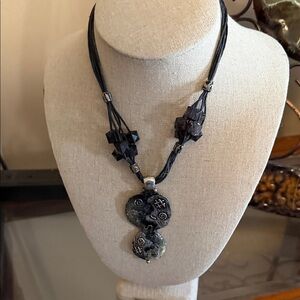Artisan Black and Silver Double Pendant Necklace